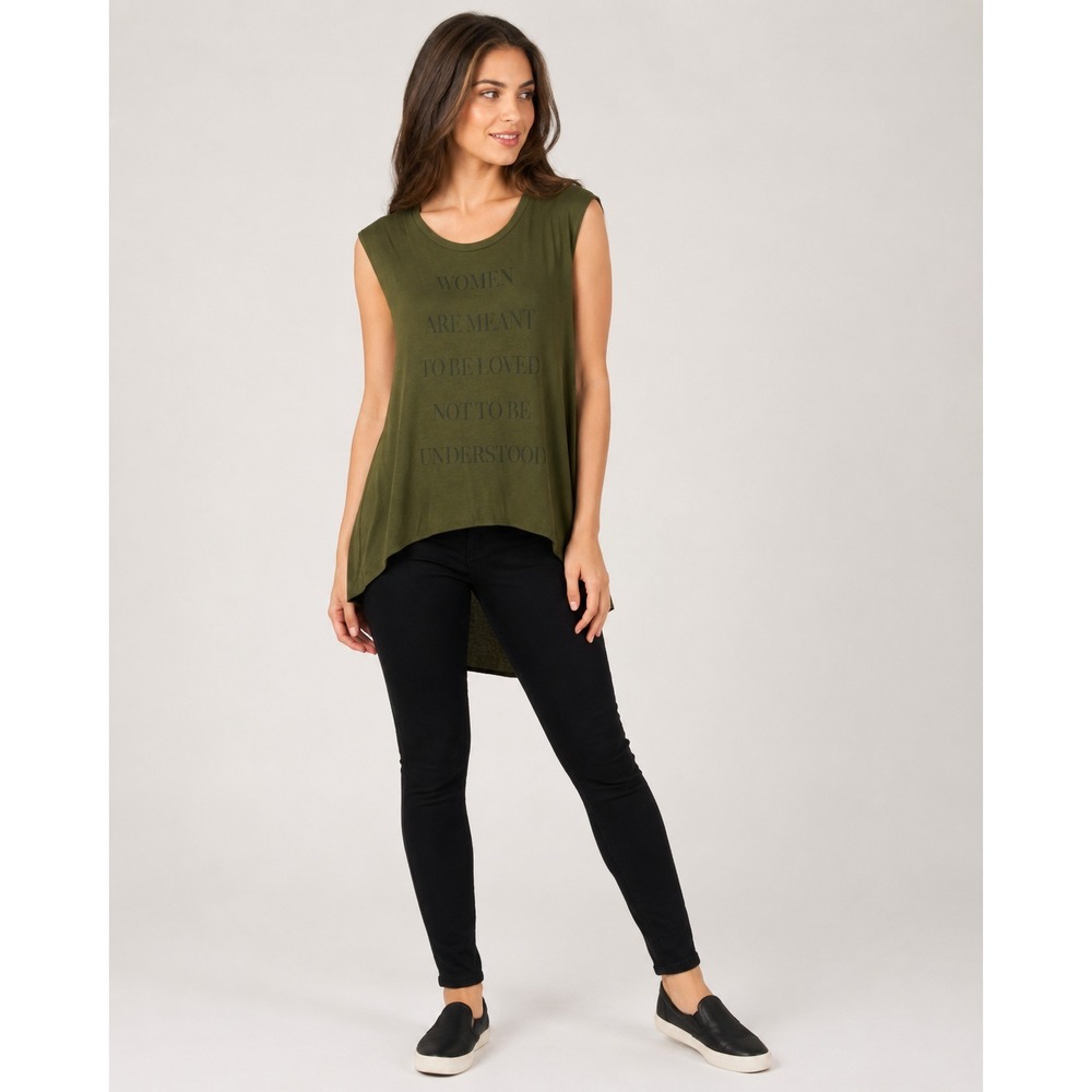 Haute Hippie T-Shirt Top Womens Small Green Modal Side Slits Cap Sleeve